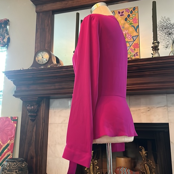 Cynthia Steffe | Vibrant Fuchsia Pink Wrap Dressy Peplum LS Blouse MEDIUM💕💕 - Picture 4 of 7